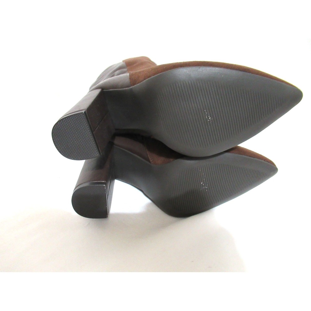 ShoeDazzle Tareena Size 37.5 (7.5) Brown Fauxe Leather/Suede Stacked Heel Boots - Picture 10 of 10